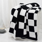 Carriediosa Checkered Throw Blanket 50" X 60", 400GSM Ultra Soft Microfiber Fuzzy Fluffy Reversible Cute Preppy Knitted Blankets Cozy Plush Fall Throws for Couch, Bed, Sofa, Black