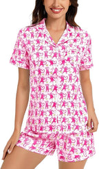 SWOMOG Womens Silk Satin Pajamas Set Short Sleeve Sleepwear Button Down Top and Shorts Loungewear 2 Piece Pjs Set XS-3XL