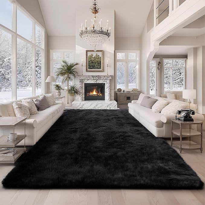 9x12 Extra Large Ultra-Soft Black Shag Area Rug for Living Room, Bedroom and Dining Room – Fluffy, Durable, Non-Slip Carpet for Nursery, Playroom and Home Office, Modern Plush Home Décor