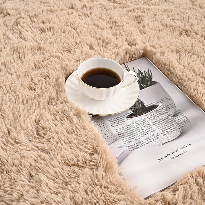 Beige Runner Area Rugs for Bedroom Living Room, 2x6 Feet Fluffy Bedside Rugs, Soft Shaggy Carpet Rug for Kids Room Nursery, Furry Cute Rugs for Girls Boys Dorm Room Home Decor
