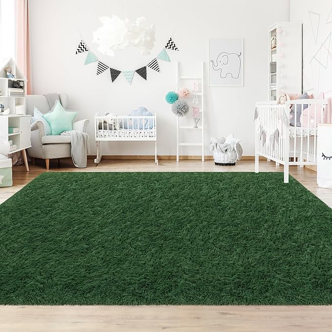 Green Fluffy Rugs for Living Room 6x9 Feet Soft Shaggy Rug for Bedroom Modern Indoor Furry Floor Carpet Washable Plush Fuzzy Kids Rug for Nursery Teen Room Dorm Office