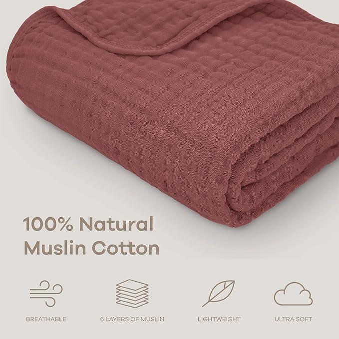 Comfy Cubs Muslin Baby Blanket - Soft, Lightweight, 6-Layer Cotton Swaddle Blankets for Newborns, Infants & Toddlers - 40" x 40" Large, Breathable & Versatile for Sleeping & Tummy Time - Wine