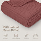 Comfy Cubs Muslin Baby Blanket - Soft, Lightweight, 6-Layer Cotton Swaddle Blankets for Newborns, Infants & Toddlers - 40" x 40" Large, Breathable & Versatile for Sleeping & Tummy Time - Wine