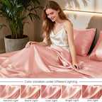 Love's cabin Satin King Sheet Sets - 4 Piece Coral Silky Sheets King Size Bed Set with Deep Pocket, Luxury Silk Feel King Size Satin Sheet Set (1 Flat Sheet,1 Fitted Sheet,2 Pillow Cases)