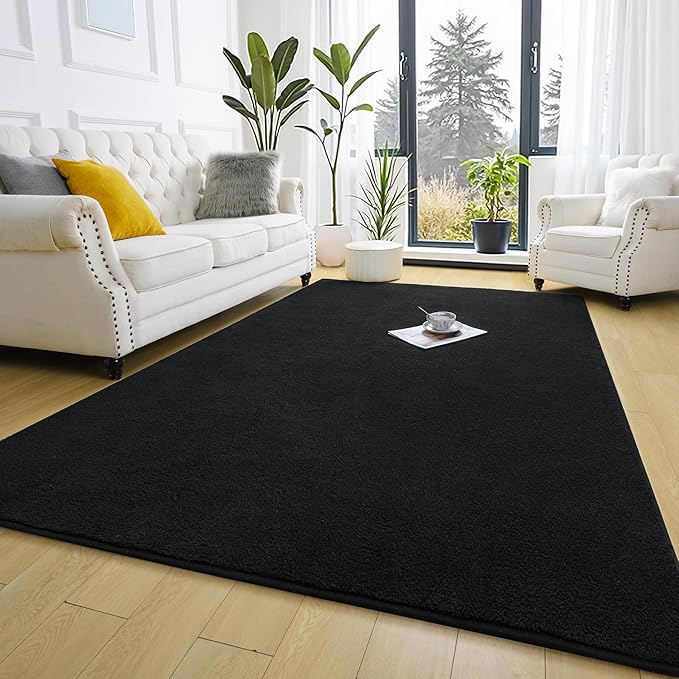 Keeko Area Rugs for Living Room Bedroom 6x9 Black, Soft Modern Large Rugs Indoor Non Slip Fluffy Rug Minimalist Low Pile Washable Carpet Rug for Kids Boys Girls Dorm Classroom Nursery Home Decor