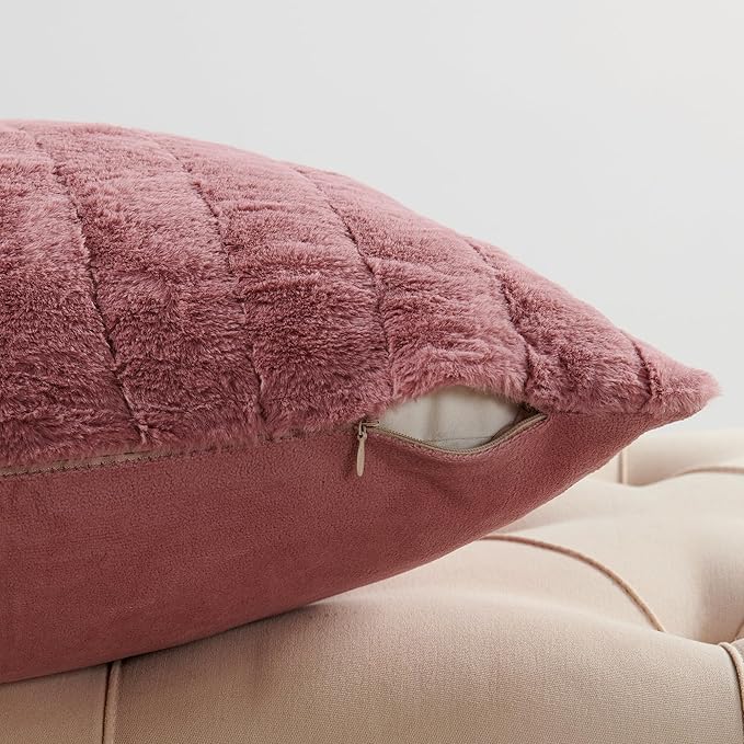 Striped Throw Blanket and Pillow Covers Set (No Inserts) for Couch and Bed, Plush Warm Lightweight Fuzzy Faux Fur Blanket for All Seasons (60" x 80", Dusty Rose)