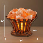Himalayan Salt Lamp Basket – Salt Lamp with Wooden Bowl – Authentic Himalayan Crystal Night Light – Natural Pink Rock for Bedroom, Living Room, Office and Decor Gift