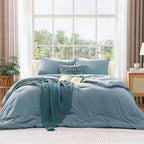 WRENSONGE Queen Comforter Set - 3 Pieces Prewashed Dusty Blue Comforter Soft Lightweight for All Seasons,Down Alternative Comforters Queen Size with 2 Pillow Shams