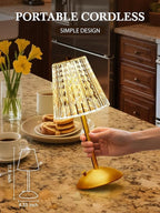 Upgraded Nightstand Lamps Set of 2, 3 Colors Dimmable Crystal Table Lamp Gold Lamp, Touch Lamp Bedroom Lamps, Rechargeable Small Lamp, Bedside Lamps Set of 2 for Bedroom Living Room Bathroom Hotel Bar