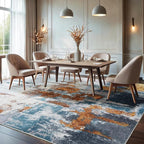 Area Rug 9x12 Washable Rugs Modern Abstract Area Rug Soft Non-Slip Non-Shedding Faux Wool Stain Resistant Floor Carpets for Living Room Bedroom Dining Room Kids Room Home Office (Blue, Grey, Gold)