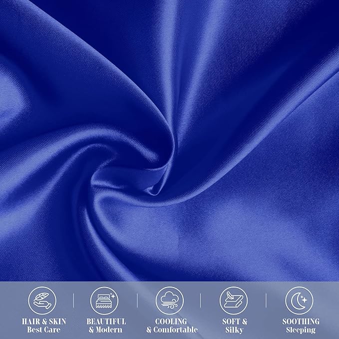 Elegant Comfort 2-Piece King Satin Pillowcase Set, 20" x 40", Royal Blue, Viscose, Polyester