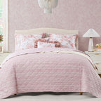 BLOOMHAVEN Quilt Set King Size, Dusty Rose Floral Quilt Sets, Reversible Bedspread Lightweight and Breathable for All Seasons, Soft Quilted Bedspread with 2 Pillow Shams