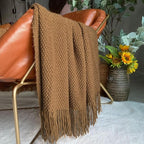 LOMAO Knitted Throw Blanket with Tassels Bubble Textured Lightweight Throws for Couch Cover Home Decor (Khaki, 60x90)