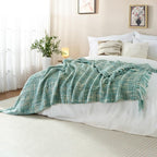 Multi-Color Turquoise Cable Woven Throw Blanket for Couch,60"X80" Boho Style Textured Blankets for Home Decor,Super Soft Warm Cozy Chunky Blanket with Decorative Tassels for Bed