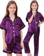 DIPUG 3 Piece Girls Silk Pajamas Set Soft Satin PJs Sleepwear for Comfortable Nights