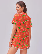 Ekouaer Womens Silk Satin Pajama Set Print Short Sleeve Sleepwear Button Down Pjs Shorts Set Loungewear