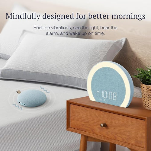 ANJANK Super Loud Alarm Clock with Wireless Bed Shaker, Vibrating Dual Alarm with Light Wake Up for Heavy Sleepers & Hearing Impaired, 9-Color Night Light, 5 Sounds, 0-100% Dimmer, USB Charger