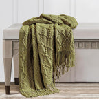BOURINA Olive Throw Blanket 50 x70 Inches Jacquard Argyle Throw Textured Solid Soft Throws and Blankets for Sofa or Bed Knitted Decorative Blanket