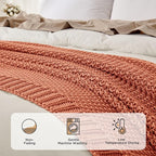 Joydeco Chunky Cable Knit Throw Blanket, Lightweight 100% Cotton Soft Cozy Throw Twin Blanket for Couch Bed and Sofa, Rustic Breathable Farmhouse Blanket Gift for Women Men(Burnt Orange, 60"x80")