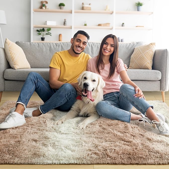 Noahas Large Fluffy 5x8 Area Rugs for Living Room Bedroom,Beige and White Thick Shag Throw Rug,Big Soft Shaggy Bedside Non-Slip Plush Dorm Nursery Kids Carpet