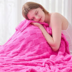 NEWCOSPLAY Super Soft Twin Blanket Hot Pink Premium Silky Flannel Fleece 3D Checkered Lightweight Bed Blanket All Season Use (Hot Pink Checkered, Twin(60"x80"))