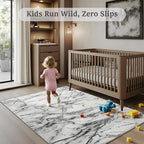 CRYPTOLITE Abstract Area Rug Washable Rug with Non-Slip Backing Low Pile Area Rugs for Living Room, Bedroom, Dining Room,4x6, Silver&Grey