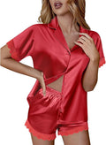 Ekouaer Womens Lace Satin Pajama Set Button Down Pj Shorts Set Bridesmaids Getting Ready Outfits Casual Sleepwear XS-XXL