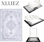 XLUEZ Area Rug 9x12 Living Room Rug, Machine Washable Vintage Distressed Medallion Rug Non-Slip Soft Low Pile Large Indoor Rugs for Bedroom Kitchen Dining Room Office(LightGrey,9'x12')