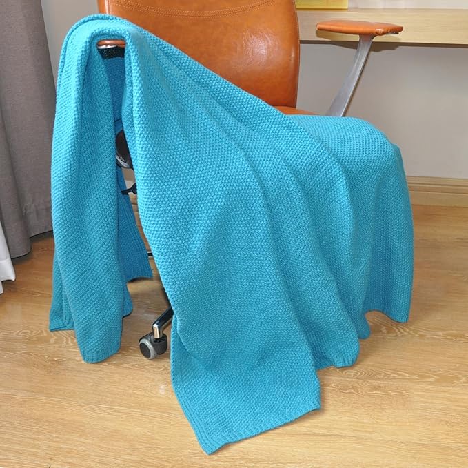 Cyan Blue Waffle Texture Throw Blanket for Couch,Soft Cozy Cable Knit Throw for Bed Sofa Chair Living Room,Lightweight Warm Maximalist Decor Christmas Blanket,50"x60" (cr-A01)
