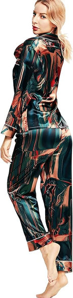 SIHA Satin Silk Pajamas for Women Pajama Set With Long Sleeve Button-Down Satin Pajamas Sleepwear XS-3XL