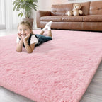 Shag Pink Rug, Rugs for Bedroom Girls Kids Room, 4x6 Ultra Soft Fluffy Area Rugs for Drom, Kids Room, Nursery, Study, Playroom, Easy Clean, Indoor Carpet for Living Room, Modern Carpet Décor