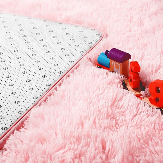 Noahas Fluffy 6x9 Area Rugs for Living Room,Shaggy Pink Rugs for Bedroom Girls,Thick Shag Throw Floor Carpet,Soft Non-Slip Dorm Nursery Kids Rug Home Decor Aesthetic