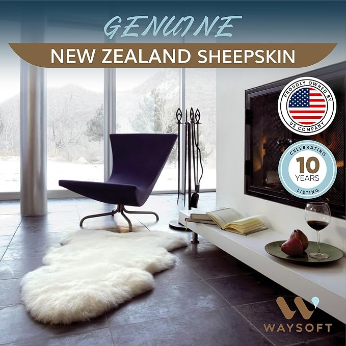 WaySoft New Zealand Sheepskin Area Rug – Genuine Fluffy Wool, Multiple Sizes, Bedroom or Living Room Decor(4ft x 6ft,Grey)