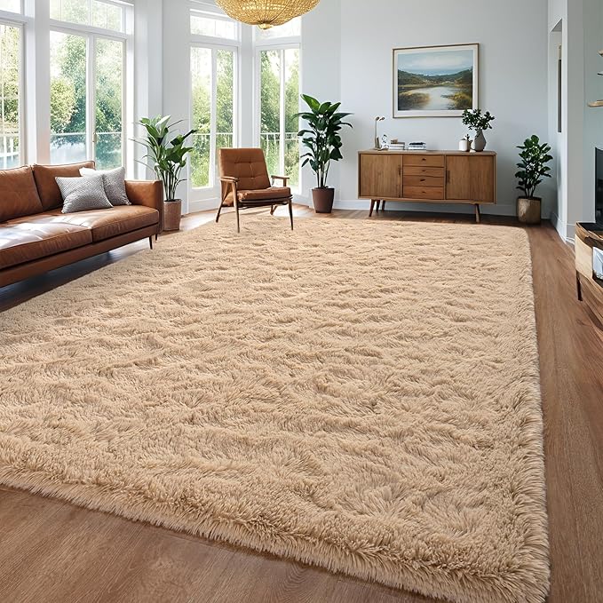 Beige Area Rug 8x10 Large Rugs for Living Room Bedroom, Fluffy Soft Rug Modern Carpets for Kids Room, Non-Skid Rectangular Indoor Rug for Girls Boys Playroom Nursery Room Home Decor