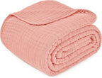Comfy Cubs Muslin Blanket for Adults Twin 90" x 66" - 6 Layer Soft, Breathable & Lightweight Muslin Adult Blanket - Machine Washable & Designed in The US Bedding for All Seasons - Bold Blush