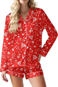 Ekouaer Satin Pajama Set for Women Button Down Pj Set Long Sleeve Top and Shorts 2 Piece Loungewear Summer Soft Sleepwear
