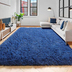 Amdrebio Navy Blue Area Rugs for Boys Bedroom, Fluffy Shag Furry Bedside Rug for Kids Room, Living Room Decor Aesthetic, Cute Throw Royal Dark Blue Carpet for Baby Nursery Office Dorm Playroom, 4x6