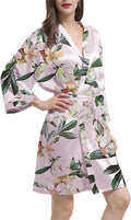 WJing Yi Jia Womens Satin Kimono Robe Silky Robes Floral Bathrobe Bride Bridesmaid Wedding Bridal Dressing Gown Loungewear