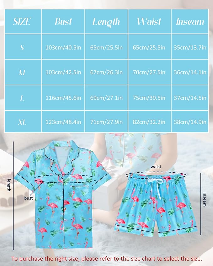 Womens Silky Pajama Sets Short Sleeve Loungewear 2 Pcs Satin Soft Pj Sets Button Down Women's Summer Sleepwear