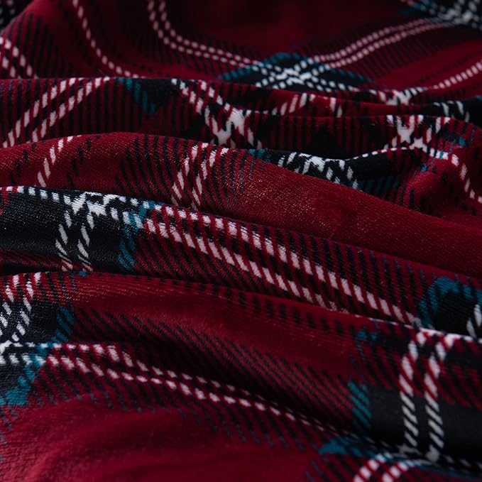 Elegant Comfort Throw Blanket, Reversible Sherpa Flannel, Ultra-Soft, Fuzzy, Cozy and Plush- All Season Lightweight Decorative Throw, 50 x 60 inches, Plaid Design Sherpa Throw, Burgundy
