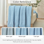 Knitted Throw Blanket 60"X80", Light Blue Knit Throws for Bed, Super Soft Boho Chevron Blankets for Couch Sofa Chair Room Decor, Textured Decorative Farmhouse Cozy Lightweight
