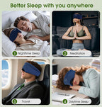 Sleep Mask with Headphones Bluetooth 5.4, LC-dolida Wireless Music Eye Mask for Sleeping Headphones with Soft Bamboo Cotton Cooling Breathable,Ultra-Thin Stereo Speaker for Side Sleepers-Blue