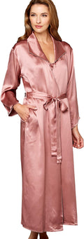 Julianna Rae Women's Silk Robe, 54" Full Length, Lace Trim, Relaxed Fit, Evening Stroll Collection, Lingerie