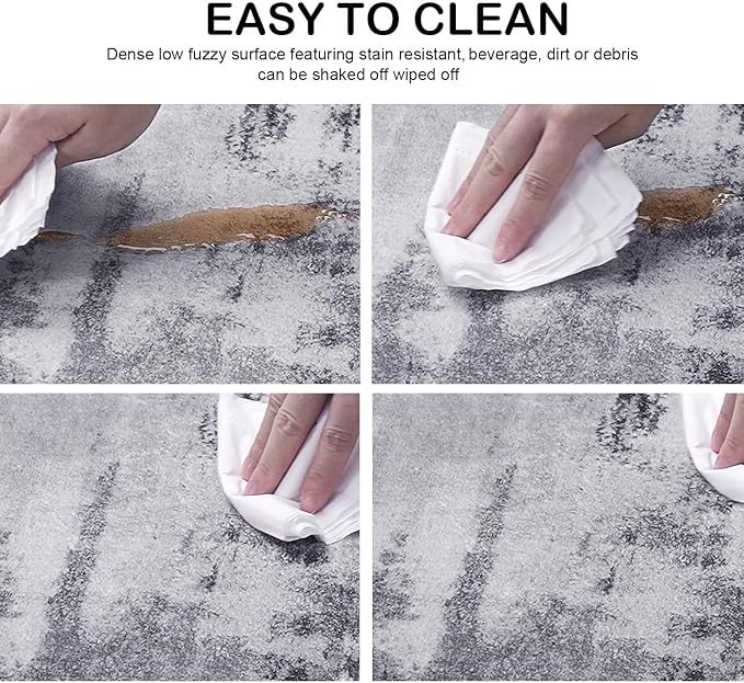 Area Rug 5x7 Washable Rugs Modern Abstract Area Rug Soft Non-Slip Non-Shedding Faux Wool Stain Resistant Floor Carpets for Living Room Bedroom Dining Room Kids Room Home Office (Grey and Black)