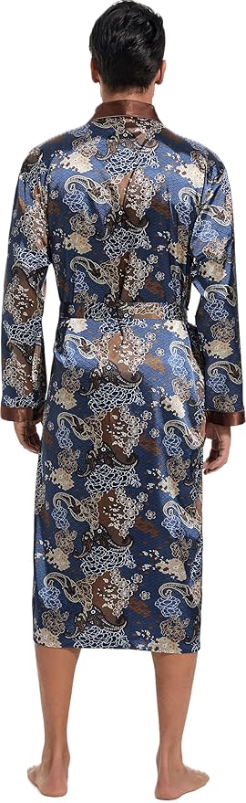 Lavenderi Mens Silky Satin Lounge Robe, Long Lightweight Sleepwear