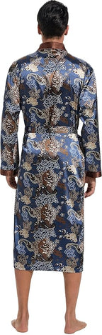 Lavenderi Mens Silky Satin Lounge Robe, Long Lightweight Sleepwear