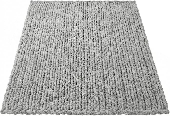 Amélie Home Chunky Knit Throw Blanket for Couch, Soft Chenille Handmade Crochet Throw Rope Knot Blanket for Children, 40"x50", Light Grey