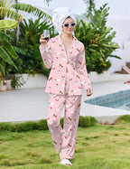 Ekouaer Pajamas For Women Set Silk Pjs 2 Piece Satin Sleepwear Long Sleeve Button Down Lounge Sets With Pant