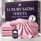 SLEEP SANCTUARY Satin Sheets Twin Size – 3 Piece Luxury Silky Bed Set, Softer Than Silk, 15" Deep Pocket, Cooling & Wrinkle-Free, Moisture-Wicking & Breathable for Hair & Skin (Pink)