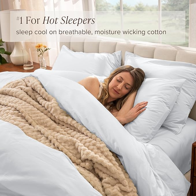 Bare Home 100% Organic Cotton King Duvet Cover Set - Crisp Percale Weave - Lightweight & Breathable - Cooling Duvet Cover Set (King, White)